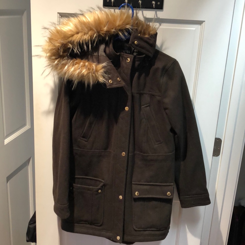 Express olive jacket with fur- work jacket/parka